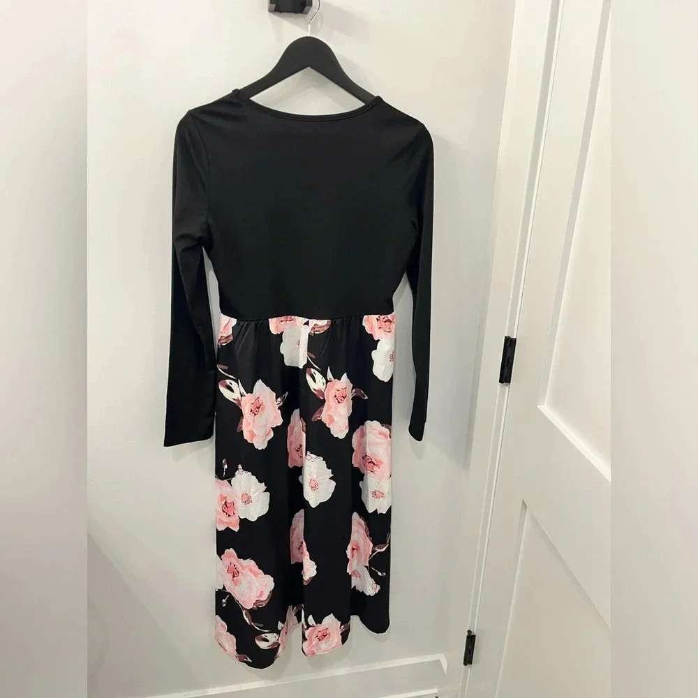 Women’s SHEIN floral long sleeved dress with midi length skirt size L - Picture 3 of 5